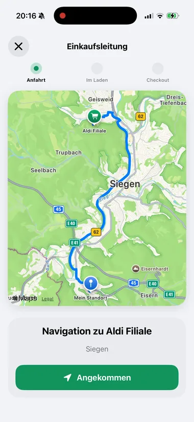 Die Navigation zur ausgewählten Filiale